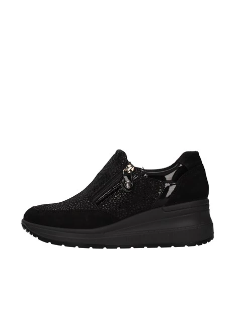 SNEAKERS SLIP ON RONDA IN PELLE CON ZEPPA DONNA NERO