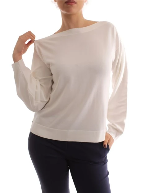 MAGLIA CON SCOLLO A BARCA MISTO VISCOSA DONNA BIANCO