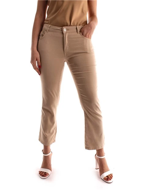 PANTALONI CROPPED A ZAMPA MISTO COTONE DONNA BEIGE