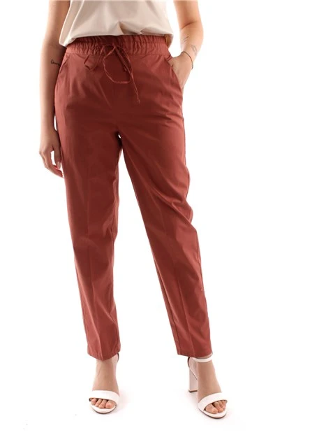 PANTALONI CHINO CON VITA ELASTICIZZATA DONNA MARRONE