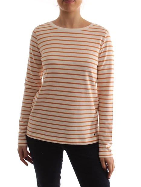 T-SHIRT MANICA LUNGA A RIGHE IN COTONE DONNA BEIGE