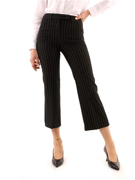 PANTALONI CROPPED FLARE A RIGHE DONNA NERO