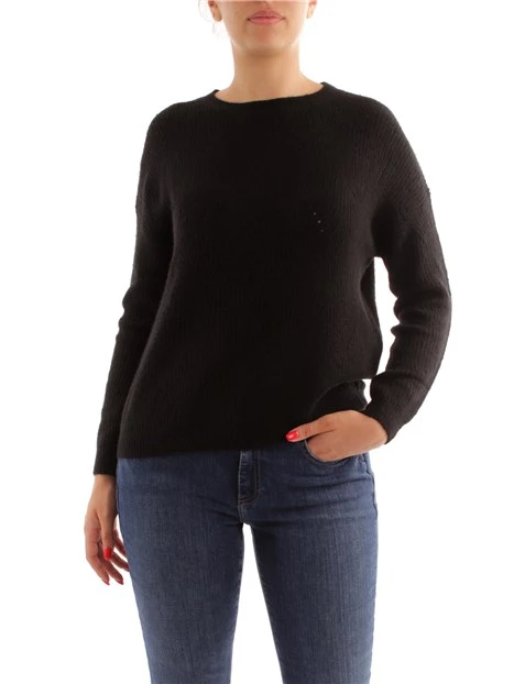 MAGLIA GIROCOLLO IN MISTO LANA DONNA NERO