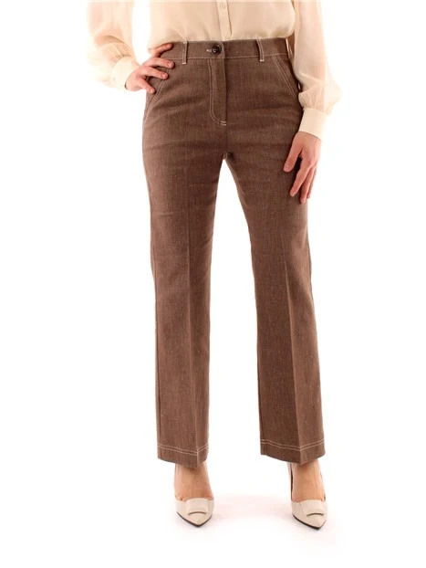 PANTALONI A ZAMPA FLARE IN MISTO LINO DONNA MARRONE