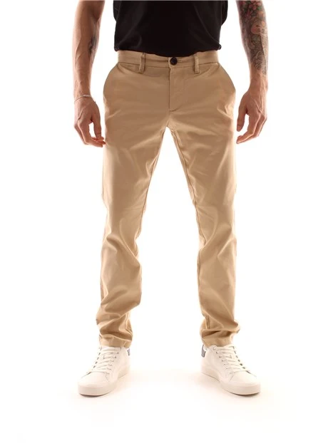 PANTALONI CHINO LINEA DRITTA MISTO COTONE UOMO BEIGE