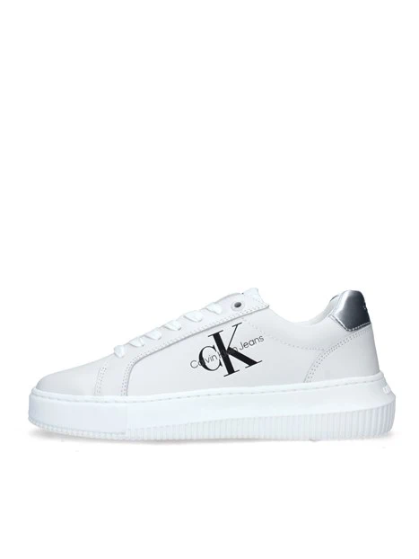 SNEAKERS BASSE CHUNKY CUPSOLE CON TALLONE ARGENTO DONNA BIANCO
