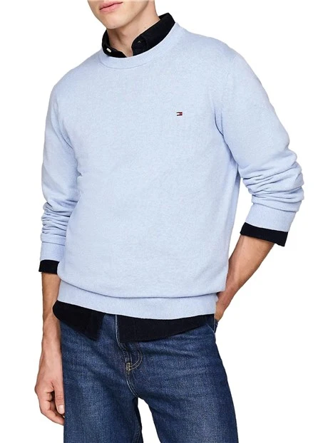 MAGLIA GIROCOLLO COTONE E CASHMERE UOMO CELESTE