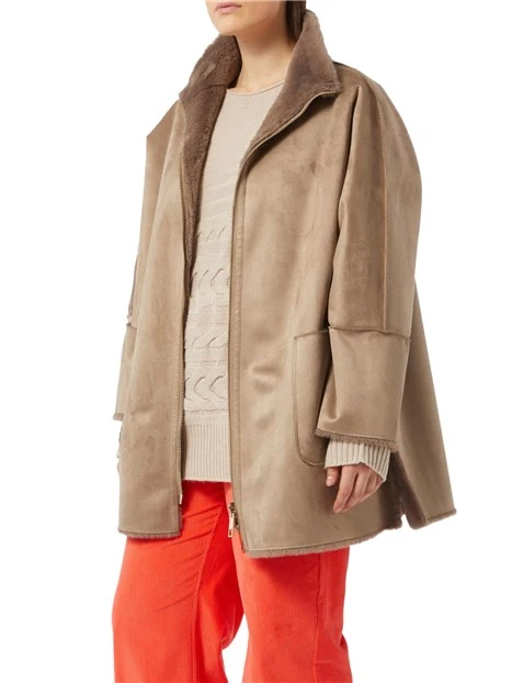 CAPPOTTO CORTO SCAMOSCIATO E COLLO ALTO DONNA BEIGE