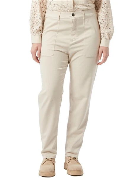 PANTALONI A SIGARETTA IN TRAMA MISTO VISCOSA DONNA BEIGE