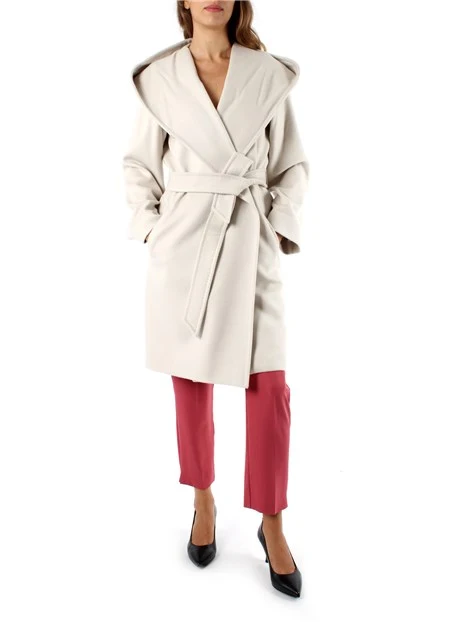 CAPPOTTO CORTO CON CAPPUCCIO IN PURA LANA DONNA BEIGE