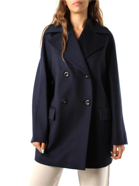 CAPPOTTO CORTO IN PURA LANA E MELANGE DONNA BLU