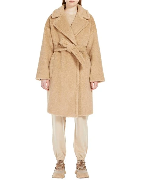 CAPPOTTO LUNGO IN MISTO LANA VERGINE A VESTAGLIA CON CINTURA DONNA BEIGE