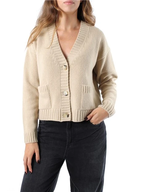 CARDIGAN IN FILATO DI PURA LANA DONNA BEIGE