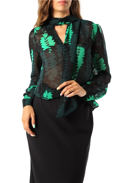 CAMICIA IN GEORGETTE CON FANTASIA STAMPATA DONNA VERDE