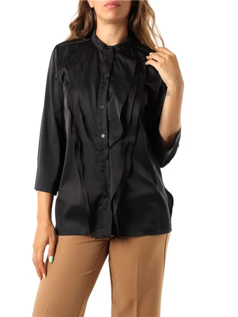 CAMICIA IN RASO LEGGERO CON TRAMA MONOELASTICA DONNA NERO