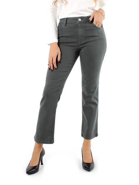 PANTALONI CROPPED IN GABARDINA DI COTONE LINEA FLARE DONNA VERDE