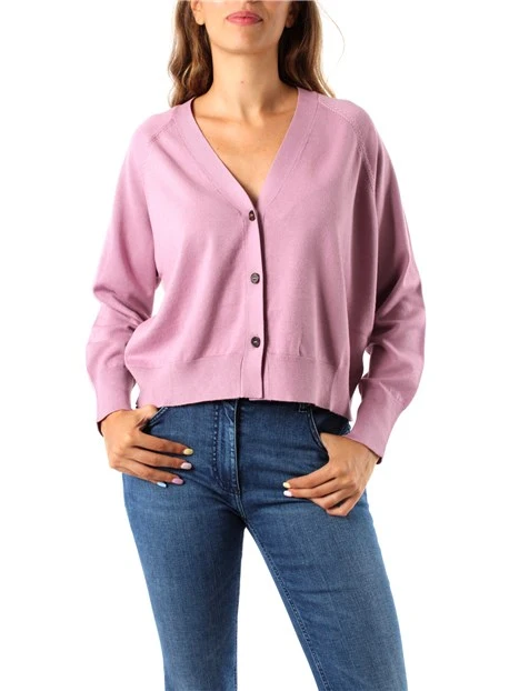 CARDIGAN IN MAGLIA DI VISCOSA CON POLSINI A COSTINE DONNA MALVA