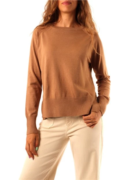 MAGLIA GIROCOLLO IN FILATO DI VISCOSA A RIGHE DONNA BEIGE