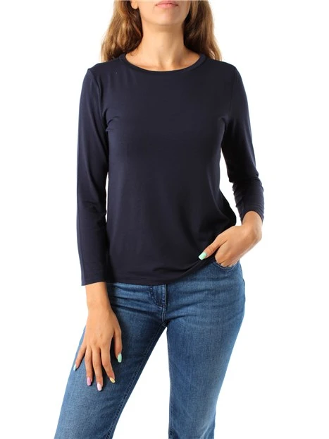 T-SHIRT MANICA LUNGA IN MAGLIA DI VISCOSA RIGATA DONNA BLU