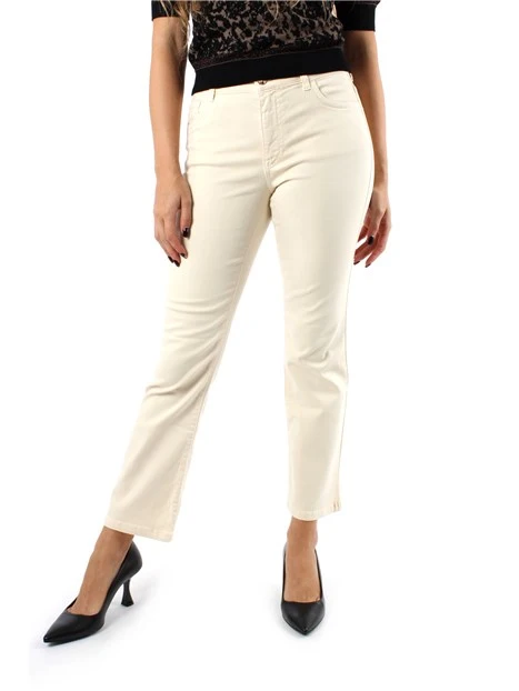 PANTALONI CROPPED IN GABARDINA DI COTONE LINEA FLARE DONNA BIANCO