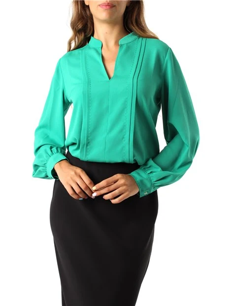 BLUSA SCOLLO A V DONNA VERDE