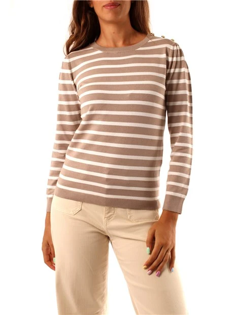 MAGLIA GIROCOLLO A RIGHE IN FILATO DI VISCOSA DONNA BEIGE