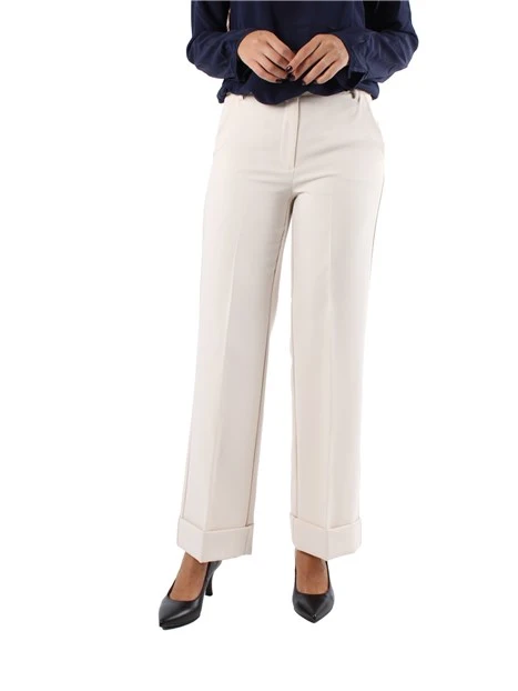 PANTALONI PALAZZO ELASTICI MISTO VISCOSA DONNA BIANCO