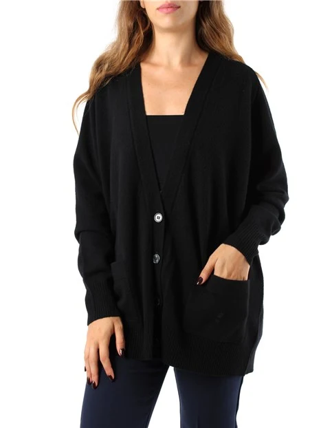 CARDIGAN LUNGO CON RICAMI IN PURA LANA DONNA NERO