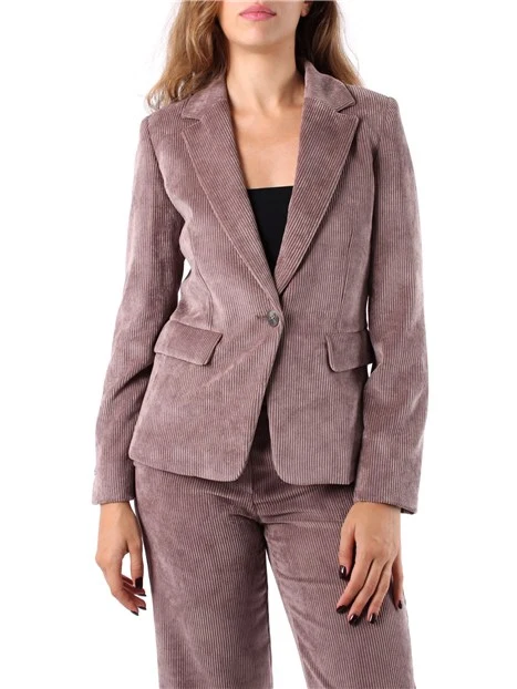 GIACCA BLAZER MONOPETTO IN VELLUTO A COSTE STRETCH DONNA MARRONE