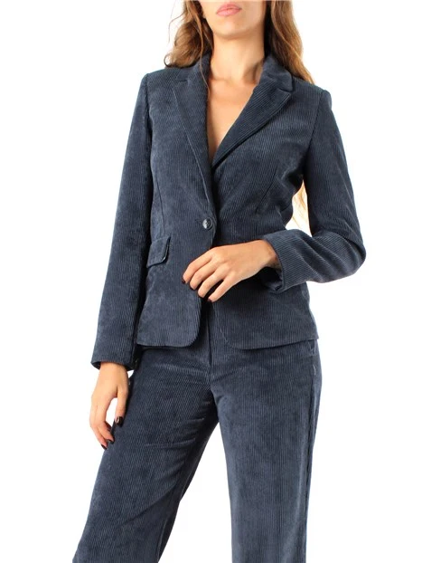 GIACCA BLAZER MONOPETTO IN VELLUTO A COSTE STRETCH DONNA BLU