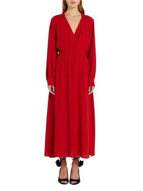 VESTITO LUNGO IN CREPE DE CHINE MISTO SETA DONNA ROSSO