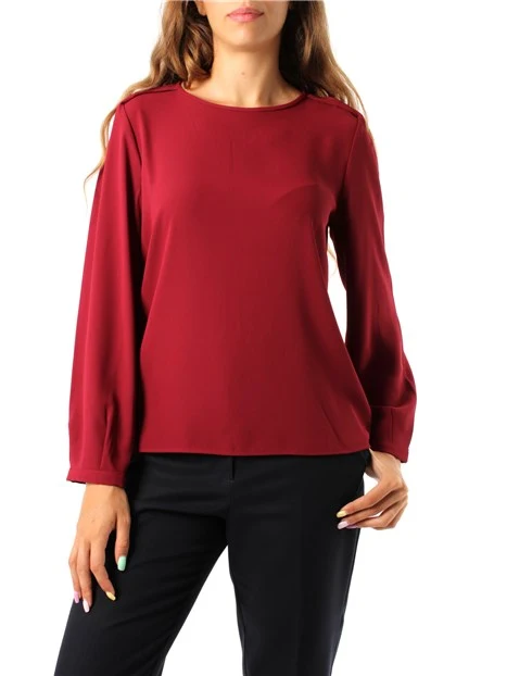 BLUSA GIROCOLLO IN CREPE LEGGERO DONNA BORDEAUX