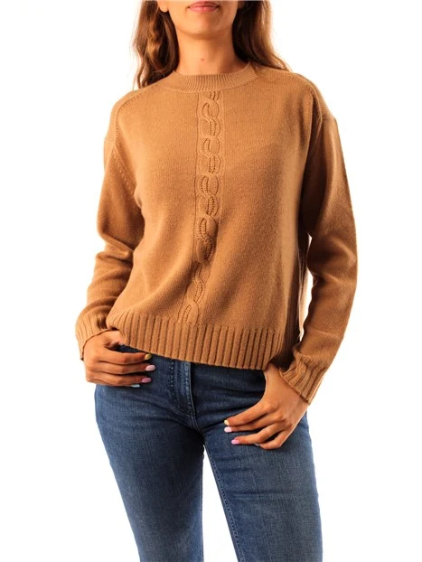 MAGLIA GIROCOLLO CON FILATO INTRECCIATO MISTO LANA DONNA BEIGE