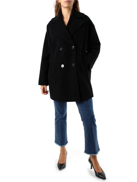 CAPPOTTO IN MISTO LANA E COLLO A REVER DONNA NERO