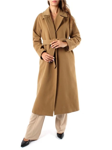 CAPPOTTO LUNGO A VESTAGLIA IN MISTO LANA VERGINE DONNA BEIGE