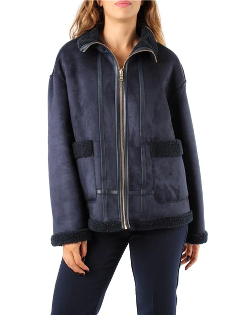 CAPPOTTO CORTO CON COLLO ALTO IN ECOMONTONE DONNA BLU