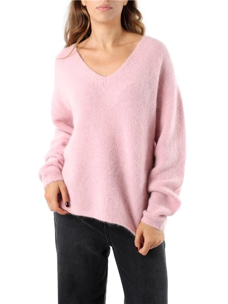 MAGLIA SCOLLO A V MISTO ALPACA DONNA ROSA