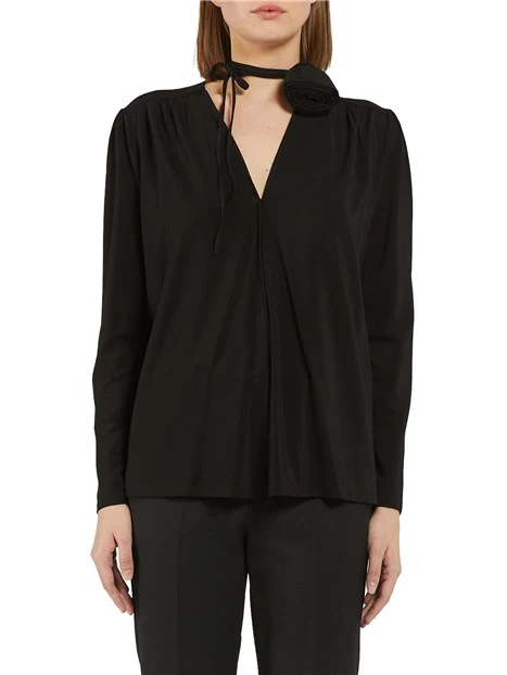 BLUSA IN MAGLIA MISTO VISCOSA CREPE DONNA NERO