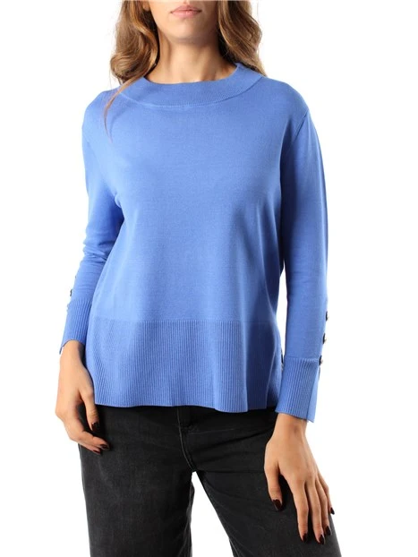 MAGLIA GIROCOLLO IN FILATO DI VISCOSA POLSINI A COSTINE DONNA BLU