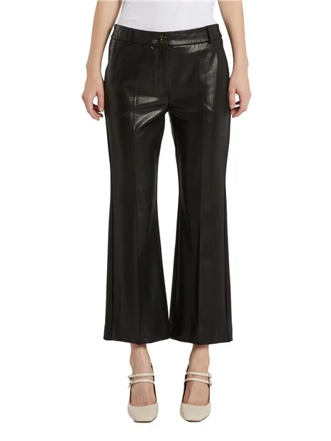 PANTALONI CROPPED A ZAMPA IN PUNTO MILANO LAMINATO DONNA NERO