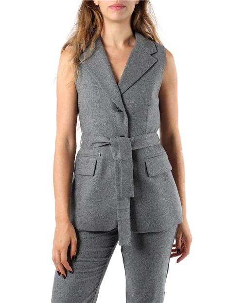 GILET IN FLANELLA CON CINTURA DONNA GRIGIO