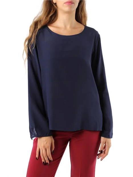 BLUSA IN CREPE DE CHINE PURA SETA DONNA BLU