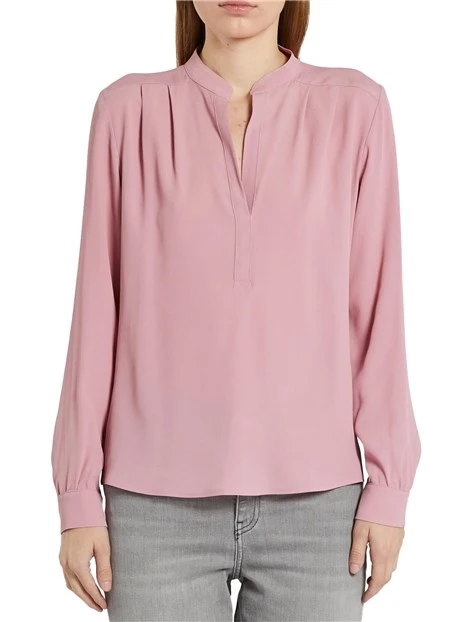 BLUSA SCOLLO A V IN CREPE DE CHINE MISTO SETA DONNA ROSA