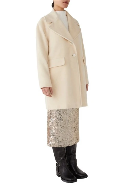 CAPPOTTO CORTO MISTO LANA E MOHAIR DONNA BEIGE