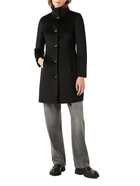 CAPPOTTO LUNGO IN DRAP DI LANA DONNA NERO