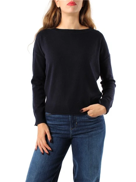 MAGLIA SCOLLO A BARCA IN LANA MISTO CASHMERE DONNA BLU