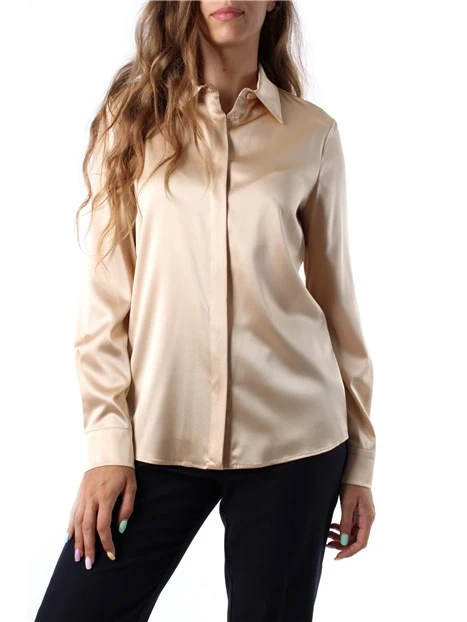 CAMICIA IN RASO DI SETA MONOELASTICA CON TRAMA DONNA BEIGE