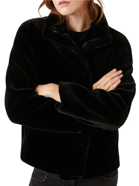 CAPPOTTO CORTO ECOPELLICCIA DONNA NERO