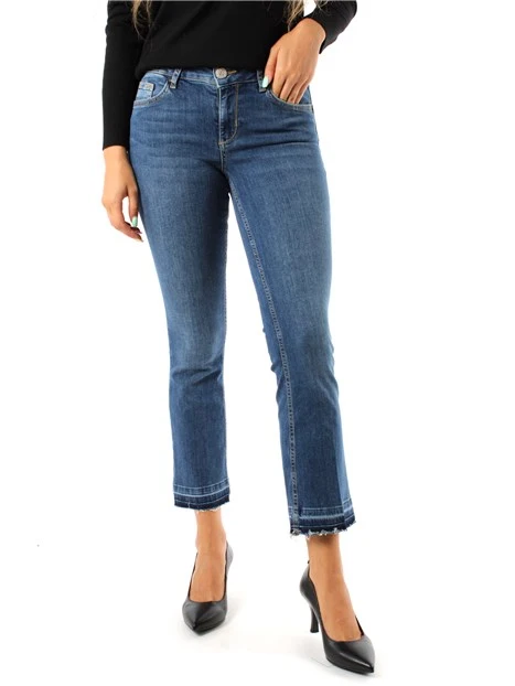 JEANS CROPPED IN COTONE PIEGA STIRATA DONNA BLU