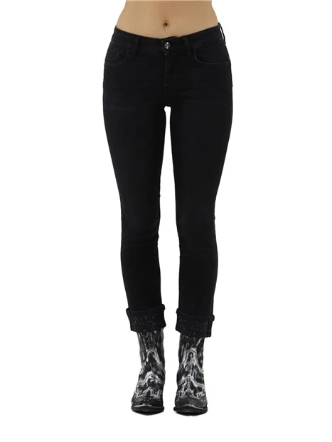 JEANS CROPPED MISTO COTONE EFFETTO LAVATO DONNA NERO